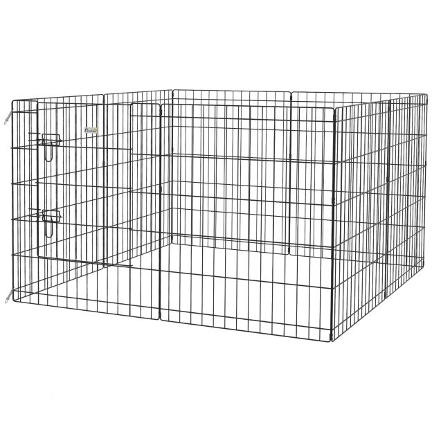 Kutsikate aedik 76 cm kõrge, 8-osaline kutsikate aedik lukuga, DIY vabakäigu aedik keskmise suurusega koertele, merisigadele, küülikutele, metall, must