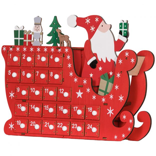 Advendikalender täitmiseks 24 sahtlit sektsiooni jõulukalender advendikalendri karp jõulukaunistus DIY MDF-plaat punane 22,5 x 8 x 36 cm