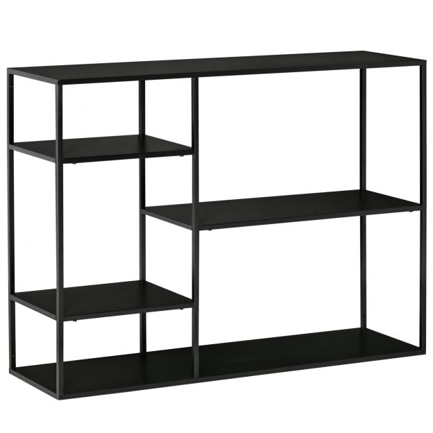 Püstine raamaturiiul 5 avatud riiuliga, metallist dokumendiriiul, must, 120x35x87,5 cm kööki ja elutuppa.