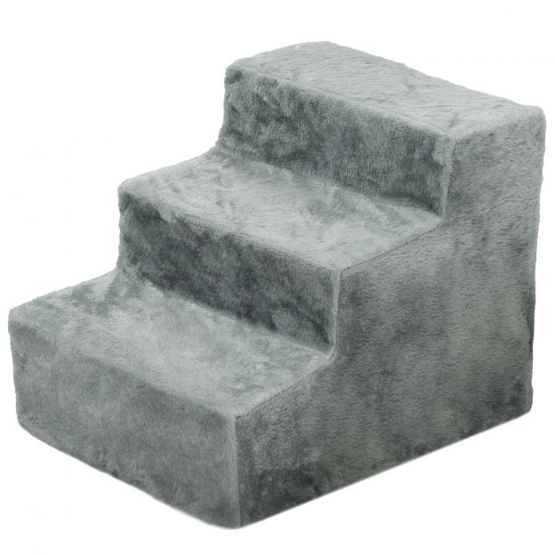 Kolmeastmeline 35 cm lemmiklooma trepp plüüsist välimusega, kassitrepp voodi, diivani jaoks, kassidele kuni 5 kg, helehall