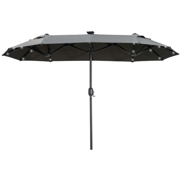 Kahepoolne päikesevari, 295 x 219 cm, LED-päikesevari, ovaalne, tuulekindel aiasirm, stabiilne, turuvari reguleeritava kaldenurgaga terrassile, basseini juurde, polüester, teras, tumehall