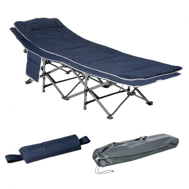 Kokkupandav laagrivoodi välivoodi kokkupandav voodi padjaga küljetasku madrats külalistevoodi kuni 150 kg kandevõimega reisimiseks õues Oxford tumesinine 188 x 64,5 x 53 cm