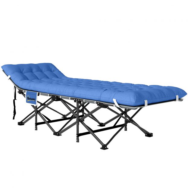 Kokkupandav välivoodi madratsi, padja ja küljetaskuga 190 x 65 x 37 cm täiskasvanutele mõeldud matkavoodi, külalistevoodi kuni 150 kg, kokkupandav voodi õues, aias, matkamiseks, reisimiseks, tumesinine
