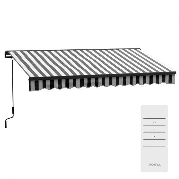 Elektriline liigendvarrega markiis rõdule 395 x 250 cm päikesekaitse UV-kaitsega, käsivändaga, reguleeritav kassettmarkiis kaugjuhtimispuldiga, hall+valge