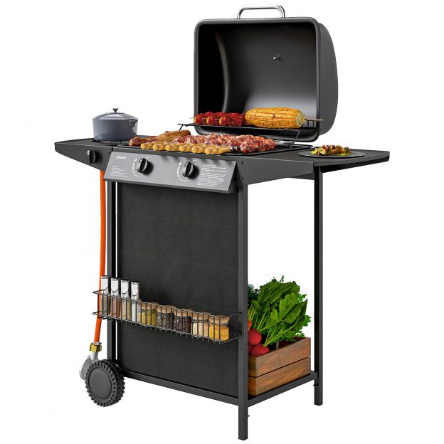 Gaasigrill 7 kW grillkäru, sisaldab 3 põletit, külgpõleti, ratas, rõhuregulaator, kaas, gaasivoolik, 2 kütteala, termomeeter, külgriiulid, BBQ aedgrill rõdule, grill 107 x 54 x 96 cm