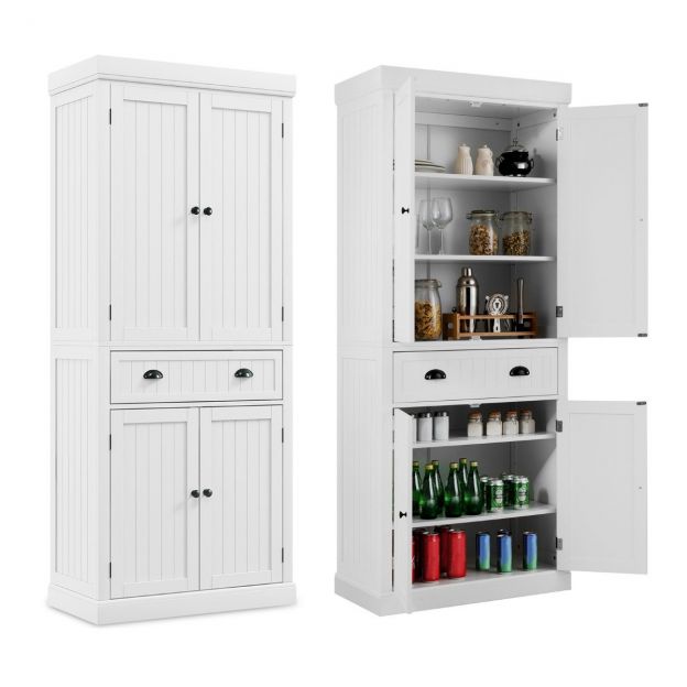 Köögikapp 183 cm, puidust puhvetkapp reguleeritavate riiulitega, 76 x 40 x 183 cm, valge