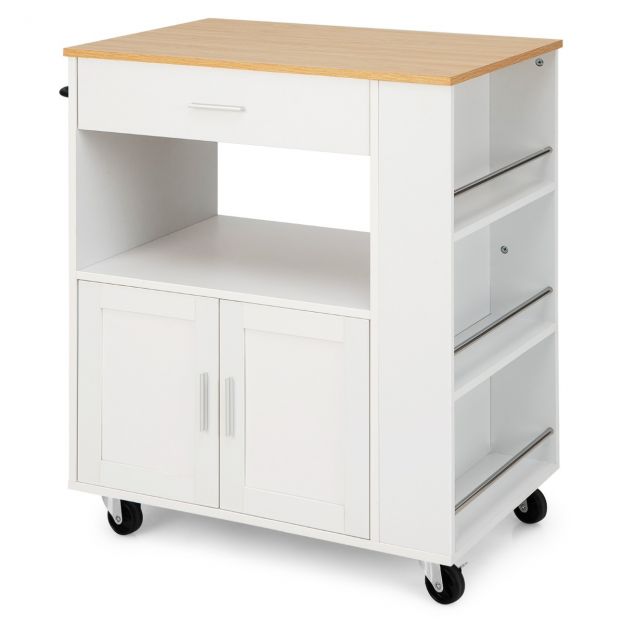 Köögikäru ratastel serveerimiskäru 3 vürtsiriiuliga 82 x 46 x 92 cm valge