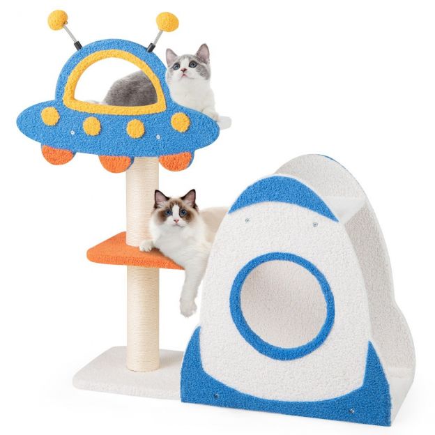 Kraapimispuu UFO-platvormi ja sisalsammastega kassikraapimispuu kassipuu ronimispuu