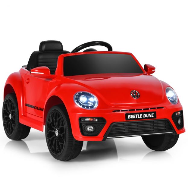 VW Beetle lasteauto muusika ja 2 valgustusrežiimiga, sh 2,4G puldiga, punane