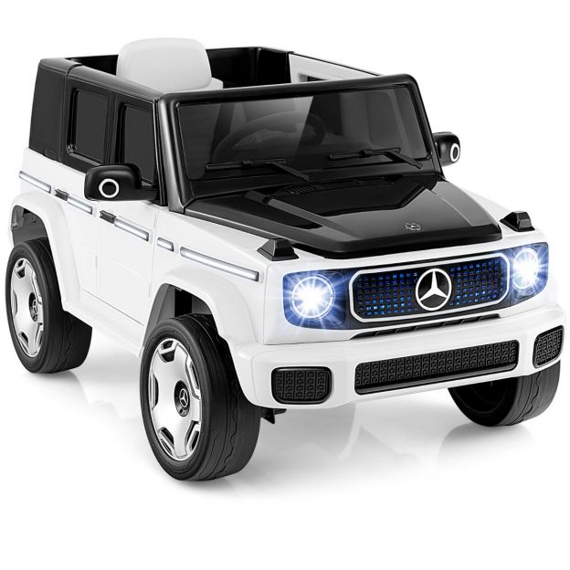 Laste Mercedes-Benzi elektriauto 2,4G kaugjuhtimispuldi ja esituledega, 12V elektrisõiduk, valge