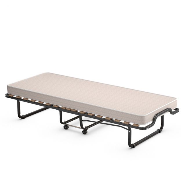 80 x 200 cm kokkupandav külalistevoodi, volditav lahtikäiv voodi mäluvahumadratsiga, beež, valmistatud Itaalias. Päritolumaa: Itaalia