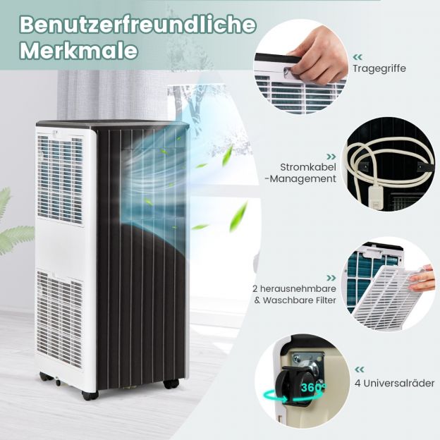 Mobiilne 4-ühes kliimaseade jahutus-, ventilaatori-, niiskuseeemaldus- ja unerežiimiga, kaugjuhtimispuldiga, 31 x 32 x 71,5 cm, valge