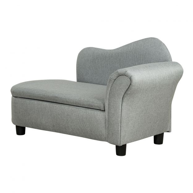 Laste diivan koos panipaigaga helehallis värvitoonis, lamamistool, täispuit, 80x40x49cm, lastele vanuses 1,5-3 aastat| Aosom