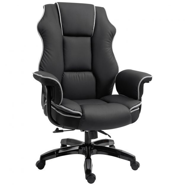 Vinsetto bürootool, kõrguse reguleerimisega, kiikfunktsiooniga, ergonoomiline, 360° pööratav, käetugedega, kunstnahk, must, 76x80x118-124 cm.