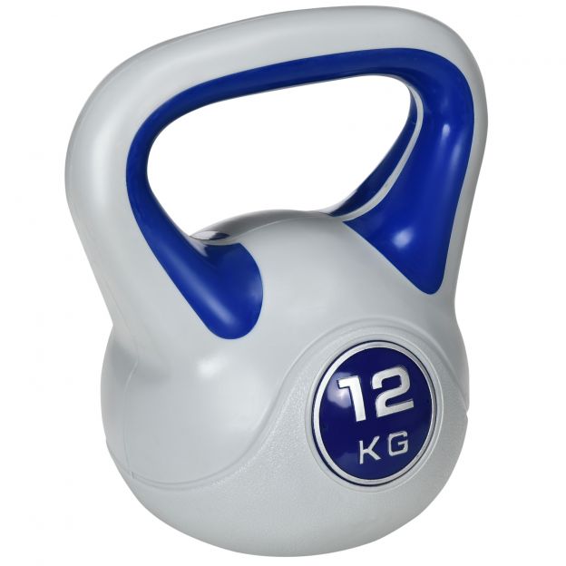 SPORTNOW Kettlebell 12 KG, põrandasõbralik kuulhantel jõutreeninguks ja fitnessiks, sinine, ideaalne koduseks treeninguks.