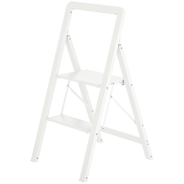Kolmeastmeline libisemisvastane kokkupandav redel käepidemega kuni 150 kg kandevõimega kerge alumiiniumredel 41,5 x 49,7 x 82,6 cm valge