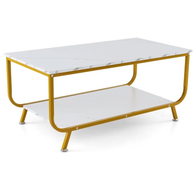 Marmorne ristkülikukujuline diivanilaud kahe tasapinnaga 105 x 55 x 46,5 cm valge
