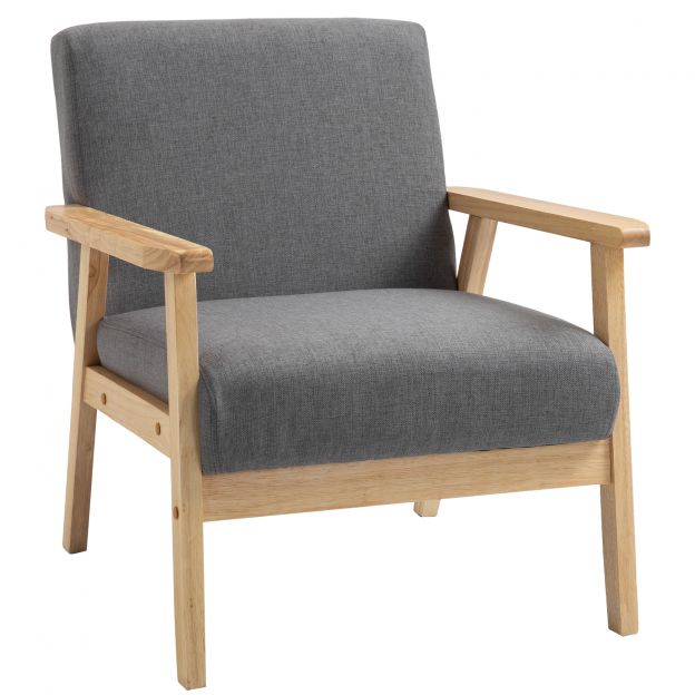 Kõrge seljatoega tugitool, tugitool käetugedega, söögitool, lõõgastustool linase välimusega, polsterdatud tugitool, hall, 64 x 70 x 72 cm| Aosom
