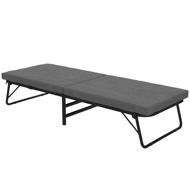 Kokkupandav voodi 70 x 190 cm külalistevoodi, 7 cm vahtmadratsiga, reguleeritava peatoega, ratastega reisivoodi, linase välimusega, metallraam kontorisse, külalistetuppa, tumehall