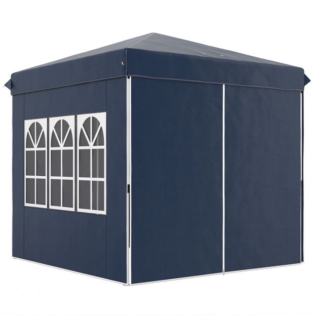 Paviljon 2,5x2,5m, veekindel stabiilne talvekindel pop-up kokkupandav paviljon, UV-kaitse 50+, kokkupandav peotelk aiatelk 4 küljega kott aiamajake telkimiseks aeda, tumesinine