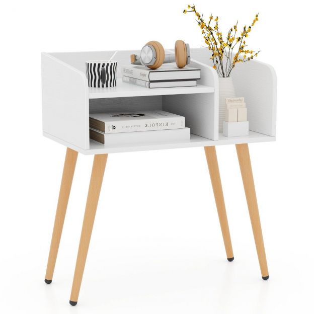 Öökapp/abilaud avatud riiuliga, diivanilaud metallist tugijalgadel, 50 × 32 × 58 cm, valge, 1 tk