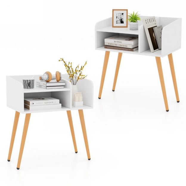 Öökapp/abilaud avatud riiuliga diivanilaud metallist tugijalgadega 50 x 32 x 58 cm valge 2 tükki