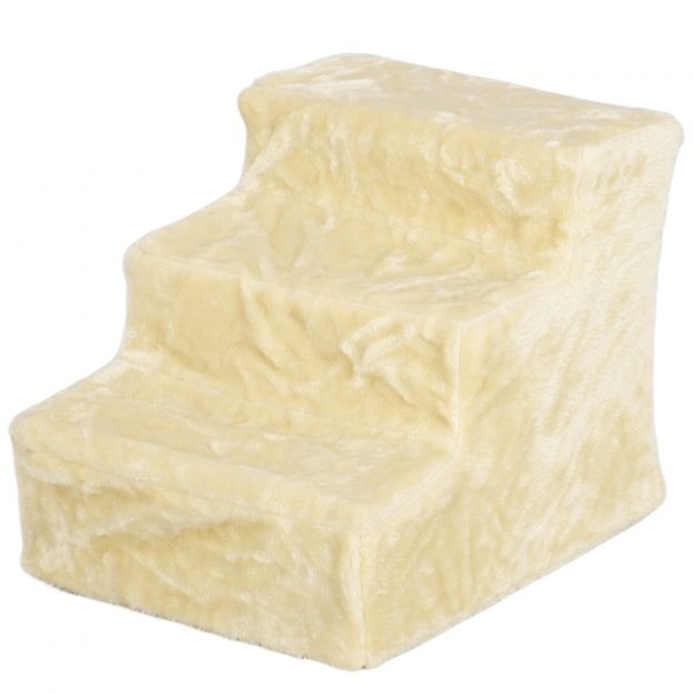 Kolmeastmeline 35 cm koeratrepp plüüsist välimusega, kassitrepp voodile, diivanile, kassidele kuni 4,5 kg, beež