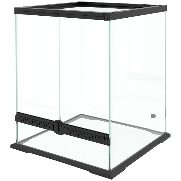 Terrarium roomajad, 45 x 45 x 60 cm, 120L, ventilatsiooniava, äravooluavad, kaablite haldamise lahendus, lukk, metall, must