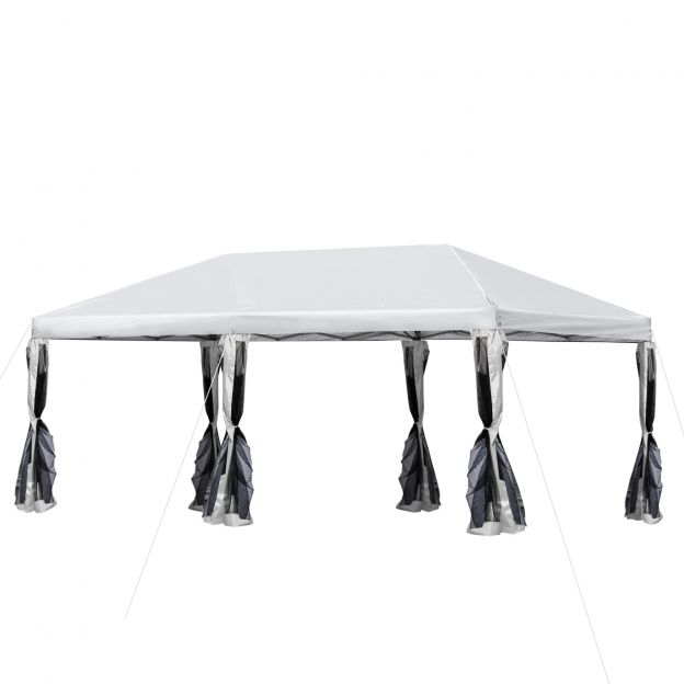 Kokkupandav paviljon Aiapaviljon Pop-Up paviljon 5,9x2,95x2,5m teras Oxford võrk kandekotiga kreemvalge aiapidude ja ürituste jaoks.