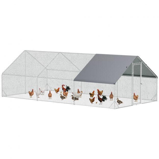 Kanakuut, 3 x 6 x 2 m, XXL vabaõhuaedik, välistingimustes linnumaja varju, katusega, 12-18 kanale, pardile, küülikule, teras | Aosom