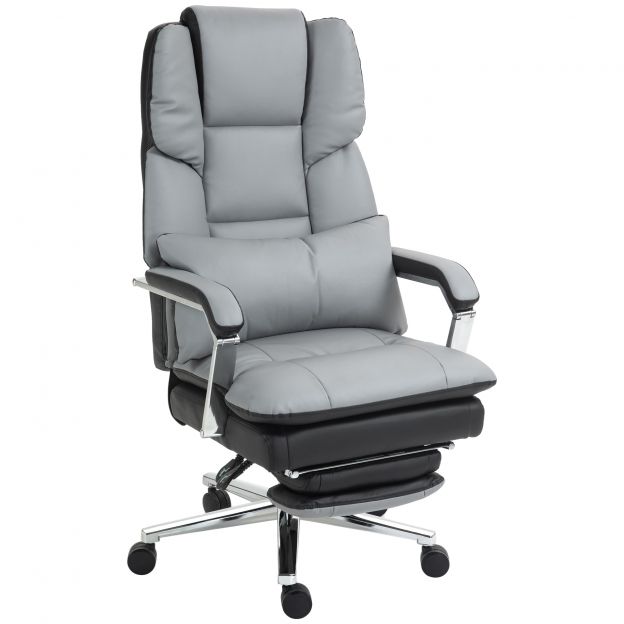 Kontoritool kiikfunktsiooniga, kandevõime 180 kg, ergonoomiline, 160° kallutatav seljatugi, kunstnahk, 63L x 71S x 123-129K cm, helehall| Aosom