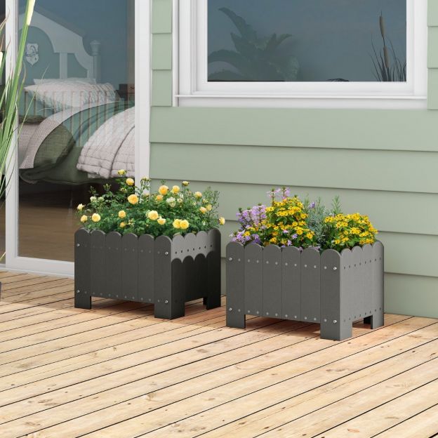 2 tk istutuspotti, ilmastikukindel lillepott, HDPE aialillekast, ristkülikukujuline, 45 x 32 x 30 cm, hall