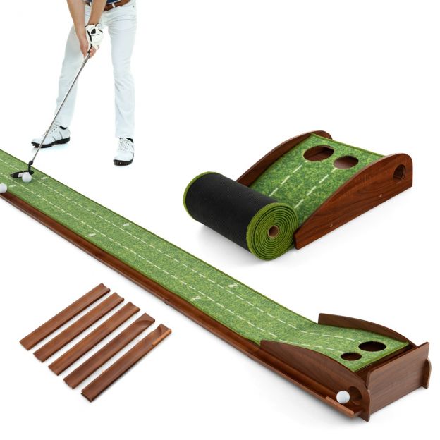 Golfi puttimismatt kahe auguga & 3 golfipalli & kunstmuru golfimatt puttimistreener roheline