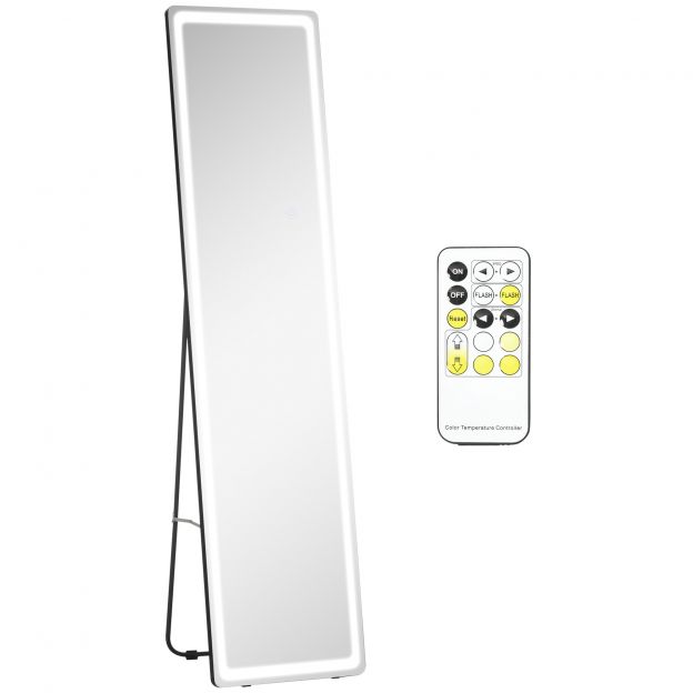 2-in-1 põrandapeegel LED-valgustusega, iseseisev, täispikkuses peegel, meigipeegel hõbedane must, 40 x 37 x 156,5 cm.