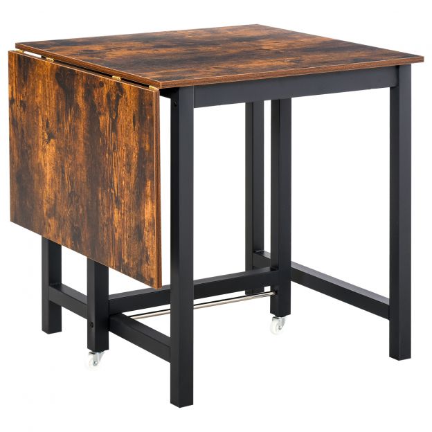 Laiendatav söögilaud, kokkupandav köögilaud ratastel, metallist kokkupandav laud, kandevõime kuni 20 kg, kööki, söögituppa, 118 x 70 x 76,5 cm, pruun