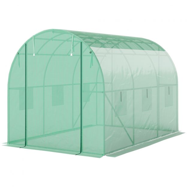 Kasvuhoone umbes 3 x 2 x 2 m kilekasvuhoone 6 aknaga, rulluks, rullitavad külgseinad, UV-kindel kiletunnel, talvekindel tomatimaja maapinnakinnitusega, roheline