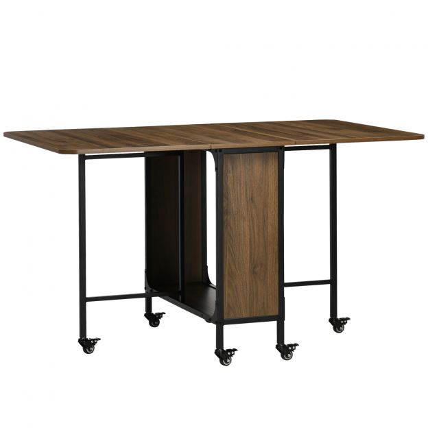 Kokkupandav söögilaud mobiilne 6 inimesele, riiul väikestele ruumidele, kuni 50kg, 130x80x74cm, helepruun.