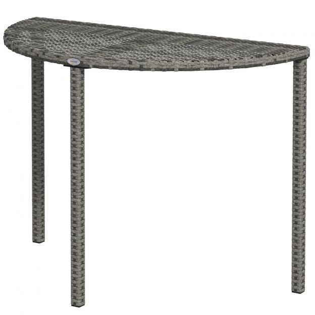 Rõdulaua poolring 100 x 50 x 74 cm aialauake polürotangist ja metallist hall terrassile ja rõdule.