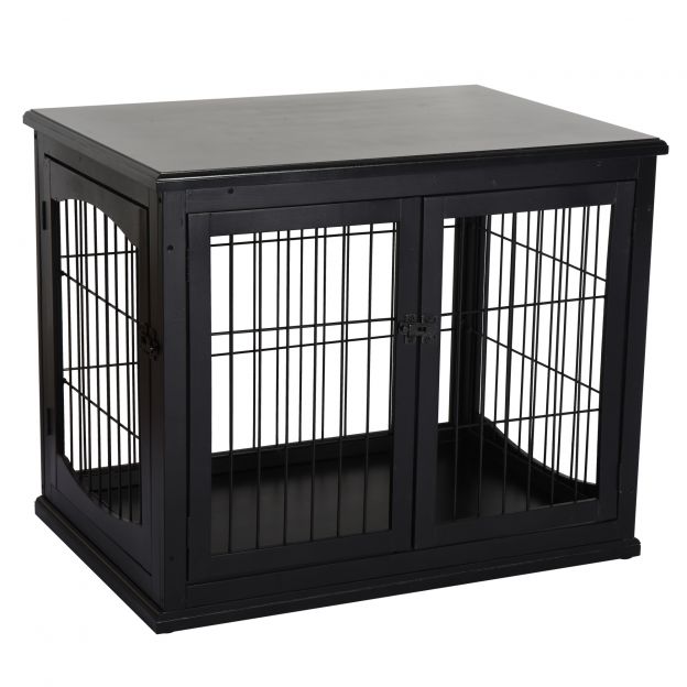 Koerakuut koeramaja lauapinnaga, väikeloomade puur siseruumidesse, MDF metall, must, 81x58,5x66 cm| Aosom