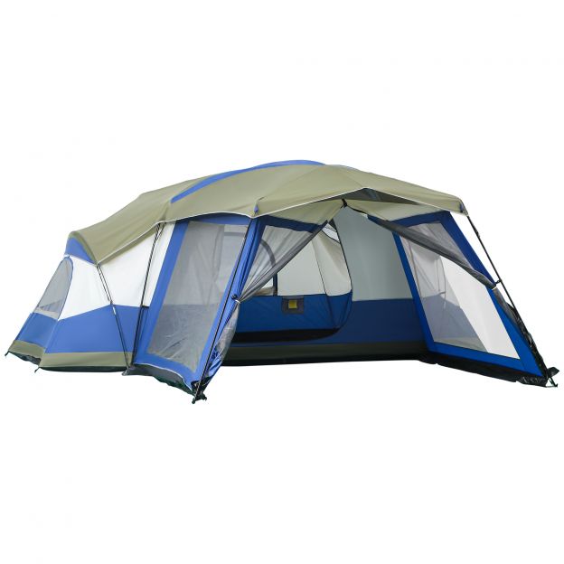 6-8 inimesele mõeldud pere telk eesruumi ja 2 aknaga kuppeltelk PU3000mm sinine 518x487x237cm väliseiklusteks.