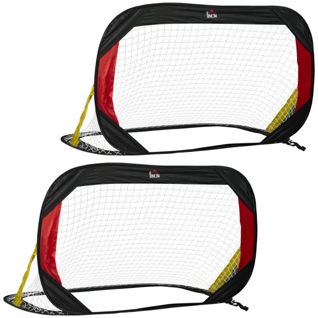 2-osaline jalgpalliväravate komplekt, kokkupandavad miniväravad koos jalgpallivõrguga aeda ja parki, lastele ja täiskasvanutele, polüester must 186 x 90 x 89 cm.