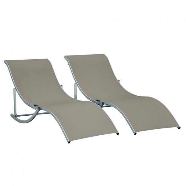 2-osaline aiatoolide komplekt, ergonoomiline lamamistool alumiiniumist ja helehalli tekstiiliga 165 x 61 x 63 cm aeda ja terrassile.