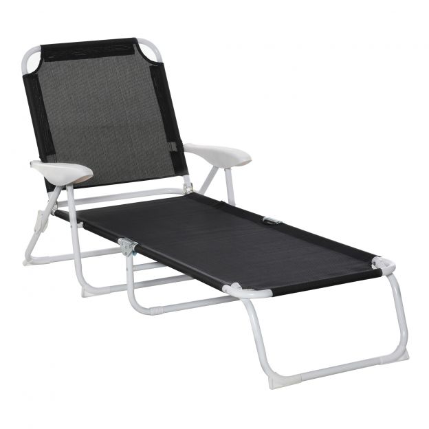 Aialaud Lamamistool kokkupandav 4-astmeline Must 186x66x80cm hingava võrguga aia ja terrassi jaoks.