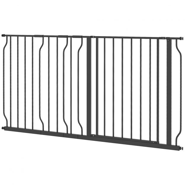 Koerte kaitsevõre, 75-145 cm, reguleeritav, 2-suunaline avamine, topeltlukustussüsteem, paigaldamine ilma puurimiseta, ABS, teras, must| Aosom