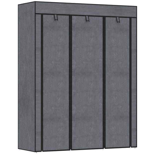 Kangakapp, riidekapp riidepuudega, 8 taset, kokkupandav kapp, kokkupandav garderoob magamistuppa, koridori, lausriie, tumehall, 125 x 43 x 162,5 cm