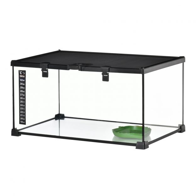 Roomaja terrarium Roomajate söötmiskast Klaasterrarium Kahepaiksed Ämblikulaadsed termomeetriga Roomajate kasvatuskast 50 x 30 x 25 cm