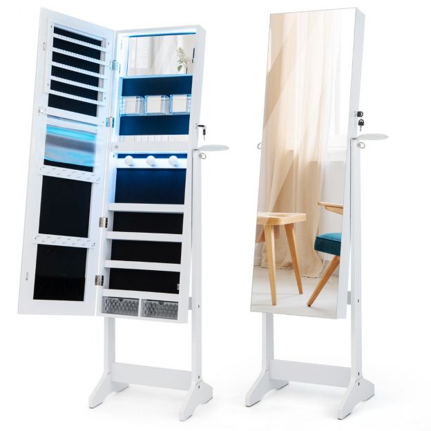 LED-ehtekapp täispikkuse peegli ja meigipeegliga 41 x 37 x 156 cm valge