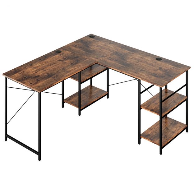 L-kujuline ümberpööratav nurgalaud 4 riiuliga 151 x 151 x 75 cm rustikaalne pruun