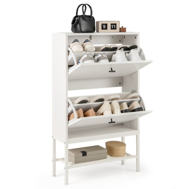 Kingakapp 2 klapi ja 4 riiuliga ning avatud riiuliga kingariiul, valge