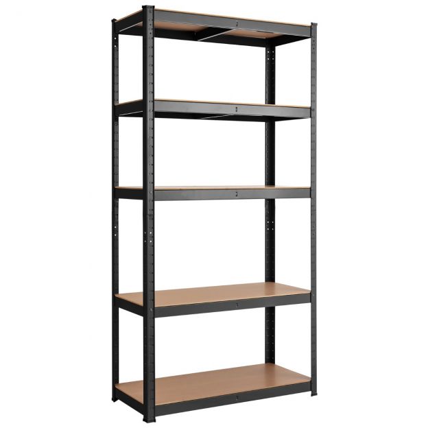 5-astmeline metallraamiga lao metallriiul, kandevõime kuni 650 kg, 75 x 30 x 150 cm, must